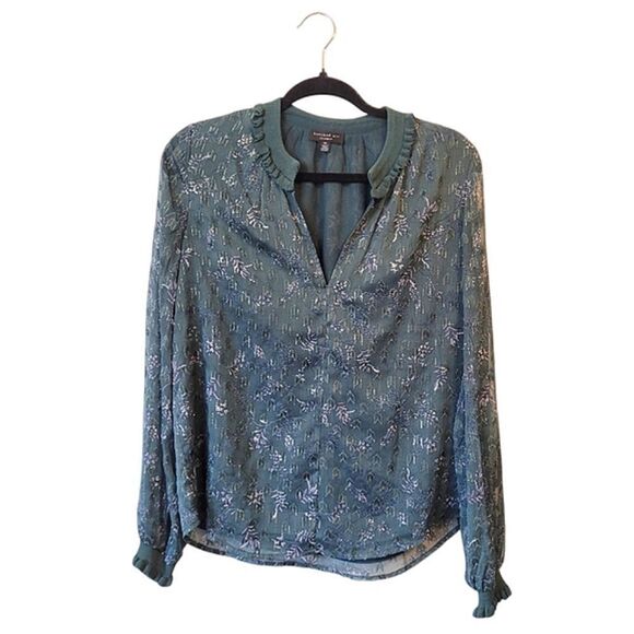 Current Air Dark Hunter Green Sparkle Blouse - Picture 1 of 7